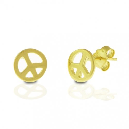 Bling Jewelry Gold Vermeil Children Peace Sign Stud Earrings