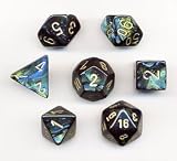 Polyhedral 7-Die Scarab Dice Set - Jade with Gold