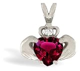 14K White Gold Heart Created Ruby and Diamond Celtic Claddagh Pendant