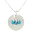 Round Brushed Satin Pendant in Sterling Silver with Beads of Turquoise on a 16" Sterling Ball Chain, #7873
