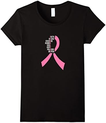 Women's Breast Cancer Pink Ribbon Faith Desire Courage Hope T-Shirt Medium Black