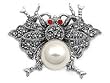 Brooch with Mother of Pearl, Red CZ, Marcasite and Sterling Silver