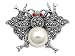 Brooch with Mother of Pearl, Red CZ, Marcasite and Sterling Silver
