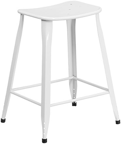 24-inch Metal Indoor-Outdoor Counter Height Stool - White