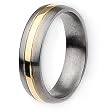 14k Gold Inlaid Grooved Brushed and Polished Titanium Ring (6.0 mm) With Wood Box - Sizes 8-12