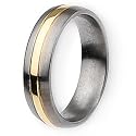 14k Gold Inlaid Grooved Brushed & Polished Titanium Ring (6.0 mm) With Wood Box - Sizes 8-12