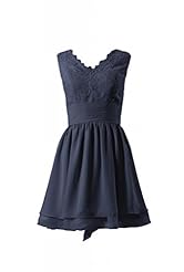 V-neck Chiffon Lace General Print Knee Length Bridesmaid Dress/Party Dress 