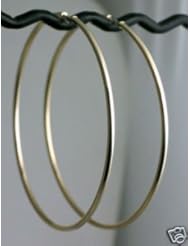 14K Solid Yellow Gold Endless Hoop Earrings 75mm (3")X2mm Sexy 3.48 Grams