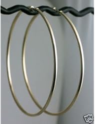 14K Solid Yellow Gold Endless Hoop Earrings 75mm (3")X2mm SEXY 3.50 Grams