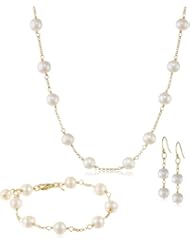 Freshwater Cultured Pearl (8-8.5mm) Jewelry Set with Necklace, Bracelet, and Dangle Earrings