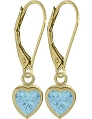 Girls December 1.30 Carat 6mm Genuine Blue Topaz 14K Yellow Gold Heart Leverback Earrings