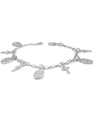 Sterling Silver 925 Virgin Mary & Cross Charms Religion Bracelet
