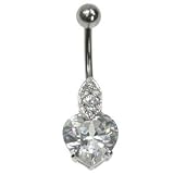 Stainless Steel Belly Ring with Clear CZ - Heart 14g/5mm ball