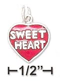 Sterling Silver 11mm Flat Enamel Red Heart Charm With Sweethearts