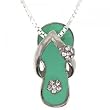 Light Green Enamel Pendant Necklace in 925 Solid Silver Flower Sandal - 16 Inch