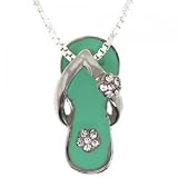 Silver Pendant Necklace Enamel Sandal Light Green 16in