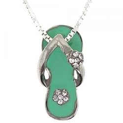 Silver Pendant Necklace Enamel Sandal Light Green 16in