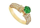Fine Jewelry Vault 6314787 Emerald and Diamond Engagement Ring- 14K Yellow Gold- 1.00 CT TGW- Ring Size 7.0