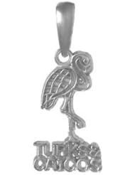 925 Solid Sterling Silver Travel Necklace Charm Pendant, Turks & Caicos Under Flamingo
