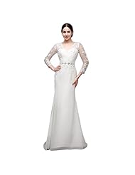 V-neck Sheath 3/4 Sleeves Beaded Lace Organza/Tulle  Dress With a Sash 