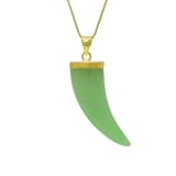 Gold Plated Sterling Silver Green Jade Horn Pendant on Chain, 18"