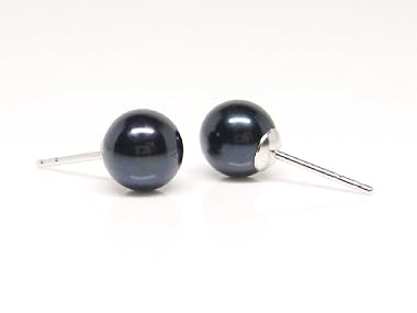 HinsonGayle AAA Round 6.5-7.0mm Black Cultured Pearl Stud Earrings (14K White Gold)