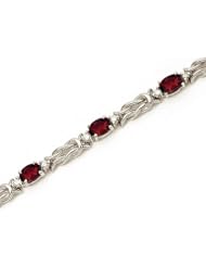 14k White Gold Natural Garnet And Diamond Tennis Bracelet