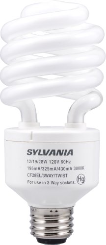 SYLVANIA Three Way Compact Fluorescent Lamp with 28-19-12 Watts, Integral 120V Ballast, Medium Screwbase, Soft White, 1-Pack # CF28EL/3WAY/TWIST/830/BL/1