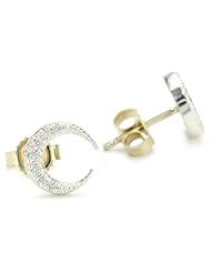 Mizuki Silver and Gold Petite Diamond Crescent Stud Earrings