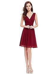 A-line V-neck Chiffon Sleeveless Natural   Waistline Knee Length Lace Bridesmaid Dress 