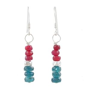 Dainty Ruby and Apatite Gemstone Bead Dangle Earrings with Sterling Silver, #8098