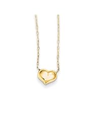 MadiK® Kids 14k Yellow Gold Small Hollow Heart Pendant w/ Chain Necklace 16"