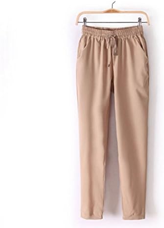 MENO Women's Harem Pants Slacks With Side Pockets 7 Colors (L, Khaki)
