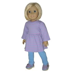 Lavender/Blue Knit Dress and Striped Leggings. Fits 18