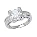 Sterling Silver Engagement Ring with Princess Cut Cubic Zirconia in Half-Bezel-Setting