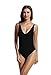 zeraca Women's High Cut Thin Strap One Piece Swimsuit Bathing suits (L12, Black)