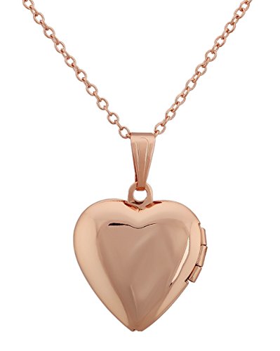Heart Shape Locket Pendant Necklace Keep Lover Photo with 18-Inches Cable Chain Rose Gold Plating