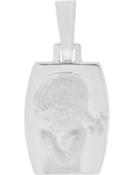 14k White Gold, Praying Girl Religious Pendant Charm 14mm Wide