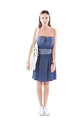 Strapless Geometric Print Denim Ruched  Dress