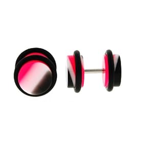 Fake Acrylic Plugs - Pink Swirl - 16g Ear Wire - 0g Fake