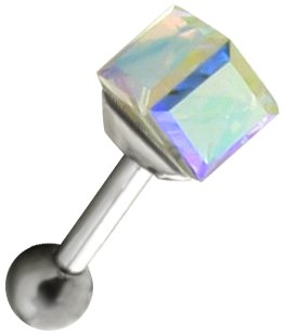 925 Sterling Silver RAINBOW PRISM CUBE GEM Helix Cartilage Ear Stud Barbell - Cartilage Piercing