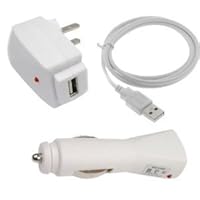 White Micro USB Cable + USB Car Charger + USB Wall Charger For Barnes & Noble Nook Touch