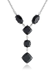1928 Jewelry "Jet Essentials" Silver-Tone Jet Faceted Y-Shaped Necklace, 16" + 3" extender