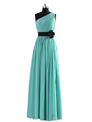 Floor Length Belted Chiffon One Shoulder Bridesmaid Dress 