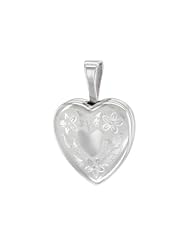 Sterling Silver Tiny Heart Locket Necklace Floral Engraving 1/2 inch