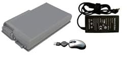Replacement Battery and Dell 65 Watts 19.5 Volts AC Power Adapter Compatible with Dell Latitude D600, Inspiron 510m series, Inspiron 600m series, Inspiron 500M, Latitude D500, Latitude D505, Latitude D510, Latitude D520, Latitude D610, Latitude M20, Precision M20, Precision M20 Mobile Workstation, 312-0063, 312-0068, 312-0084, 312-0090, 312-0191, 312-0309, 312-0408, 315-0084, 3R305, 451-10132, 451-10194, 4M010 ( 6 Cells, 4400 Mah ) - Includes Mini Optical Mouse with Retractable USB cord