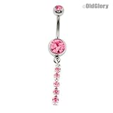 14G 3/8 Pink Gems & Dangle Curved Barbell