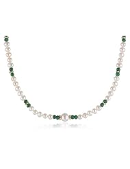 Gemstone and Sterling Silver Accents with White Potato Freshwater Cultured Pearl Necklace, 16"