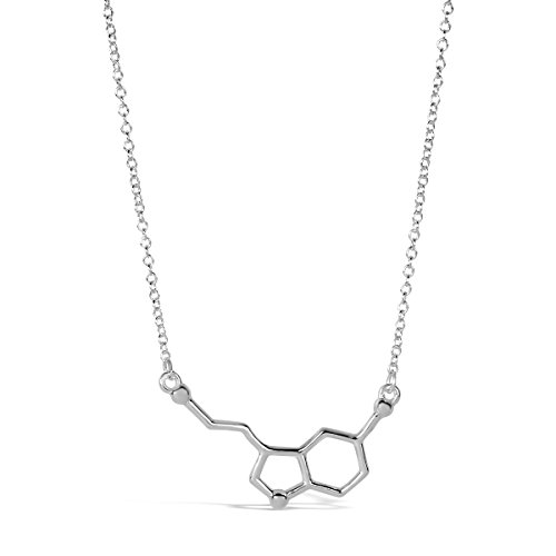 ROSA VILA Serotonin Molecule Necklace for Pursuit of Happiness and Wish for Well-being, Unique Nerdy Science DNA Chemical Pendant Necklaces (Silver Tone)