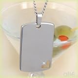 Stainless Steel/14K Diamond Corner Men's Dog Tag Necklace